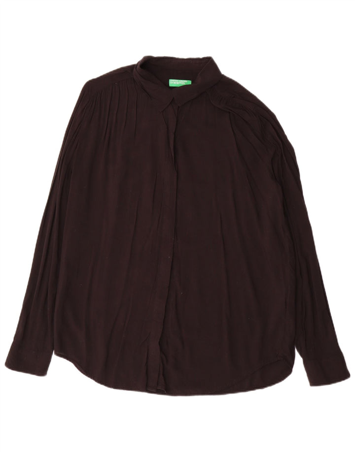Benetton Womens Oversized Shirt Blouse UK 16 Large Black Viscose