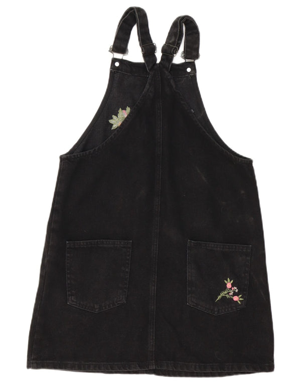 Zara Girls Denim Dungaree Dress 13-14 Years Black Floral Cotton