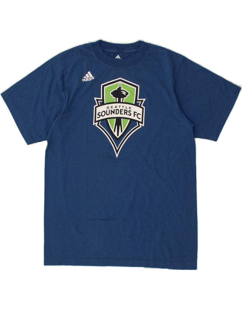 ADIDAS Mens Seattle Sounders FC Graphic T-Shirt Top Medium Blue Cotton Vintage Adidas and Second-Hand Adidas from Messina Hembry 