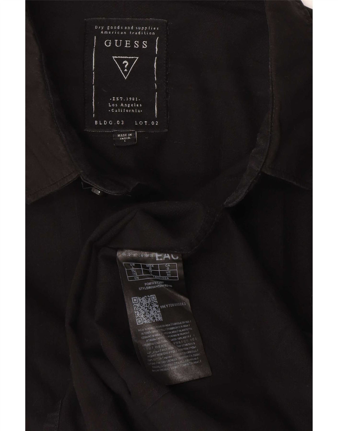 Guess Mens Slim Fit Shirt Large Black Check Cotton