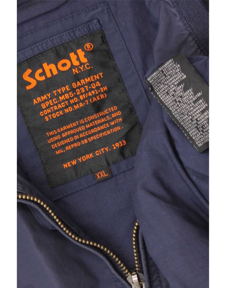 Schott Mens Bomber Jacket UK 44 2XL Navy Blue Cotton
