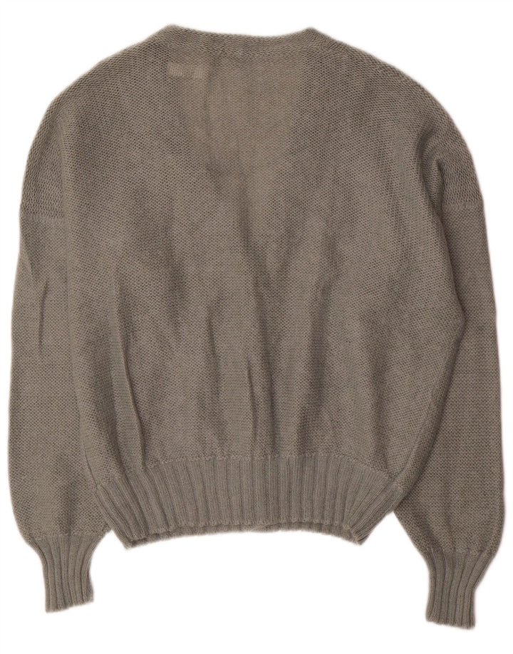 Vintage Womens Cardigan Sweater UK 18 XL Grey Mohair