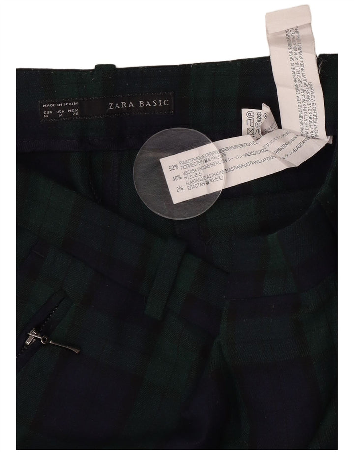 Zara Womens Straight Cropped Trousers Medium W30 L24 Green Check Polyester