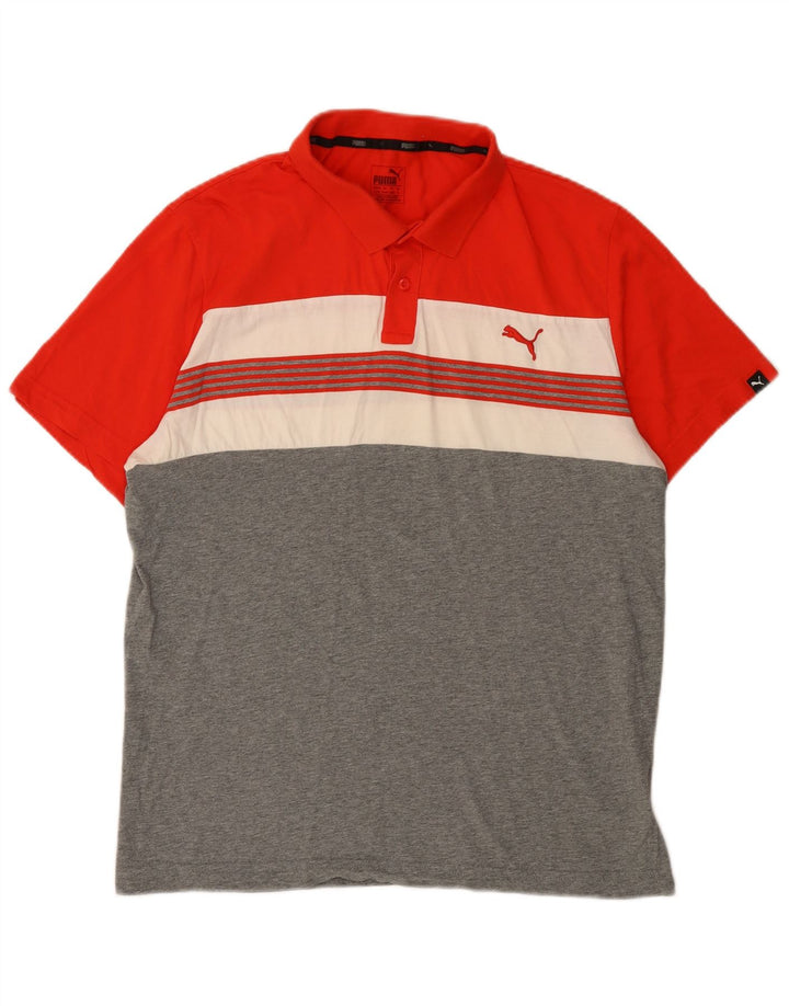 Puma Mens Polo Shirt XL Red Colourblock Cotton