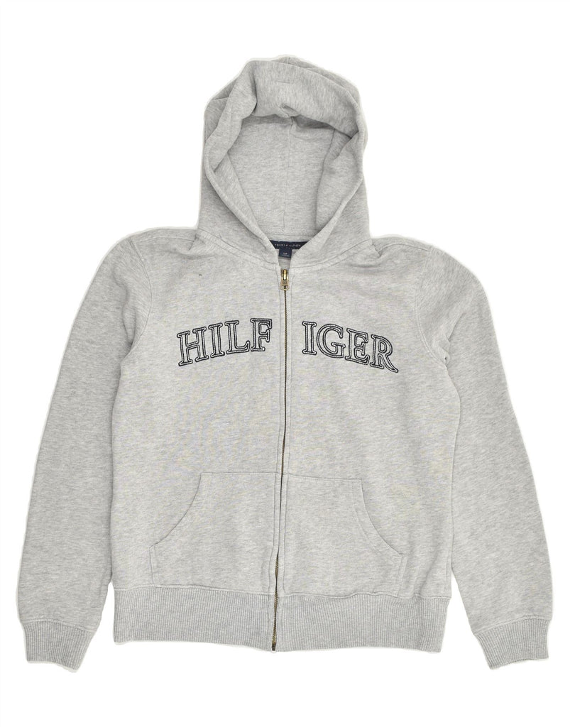 TOMMY HILFIGER Womens Graphic Zip Hoodie Sweater UK 10 Small Grey Cotton | Vintage Tommy Hilfiger | Thrift | Second-Hand Tommy Hilfiger | Used Clothing | Messina Hembry 