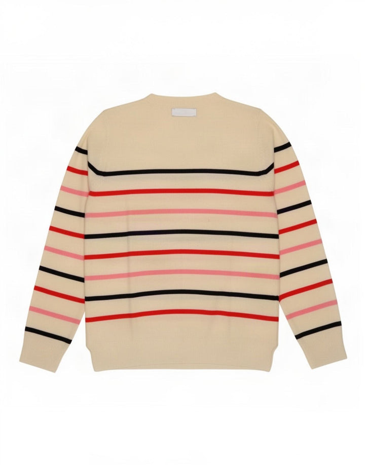 Marks & Spencer Womens Crew Neck Jumper Sweater UK 12 Medium White Striped