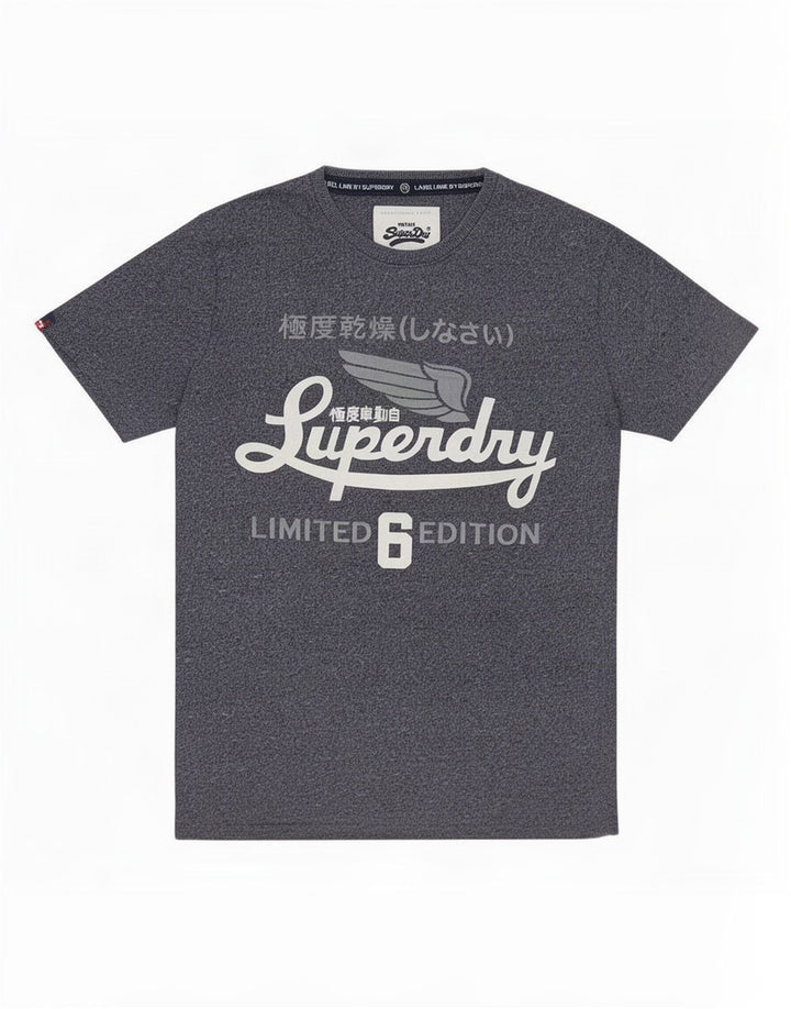 Superdry Mens Graphic T-Shirt Top Medium Navy Blue Flecked Cotton