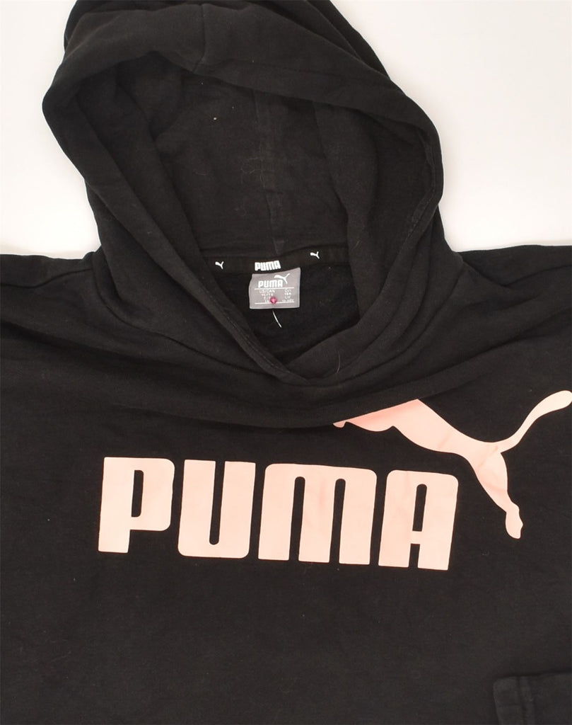 PUMA Girls Graphic Crop Hoodie Jumper 13-14 Years Black Cotton | Vintage Puma | Thrift | Second-Hand Puma | Used Clothing | Messina Hembry 