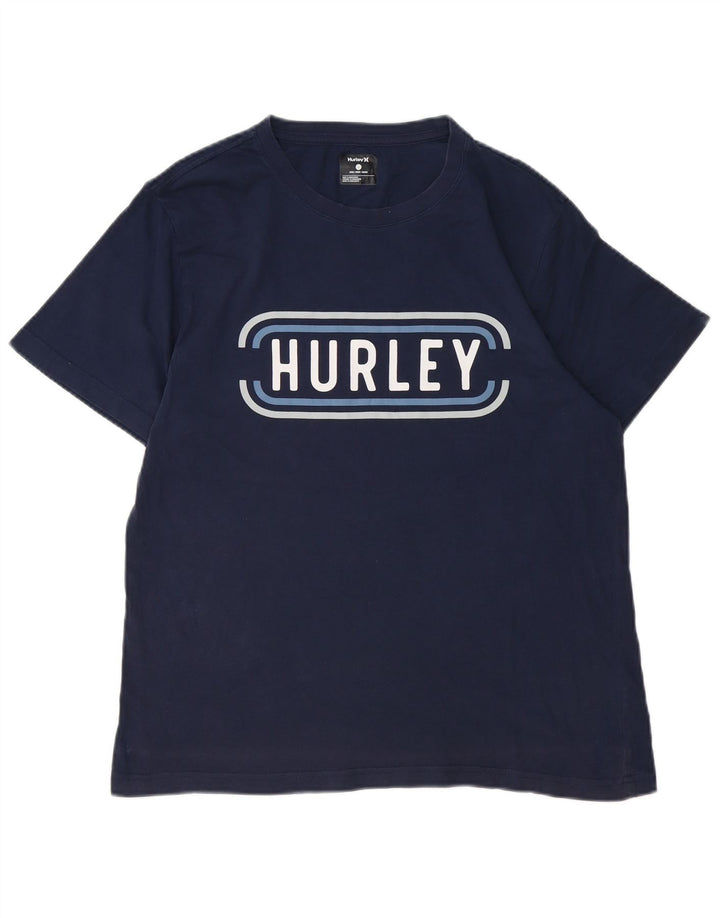 Hurley Mens Graphic T-Shirt Top Large Navy Blue Cotton