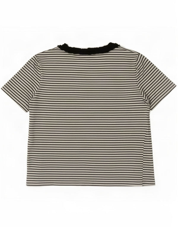 Zara Womens T-Shirt Top UK 12 Medium White Striped Cotton