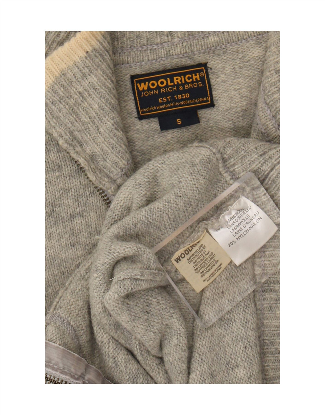 Woolrich Womens Graphic Full Zip Cardigan Sweater UK 10 Small Grey Wool
