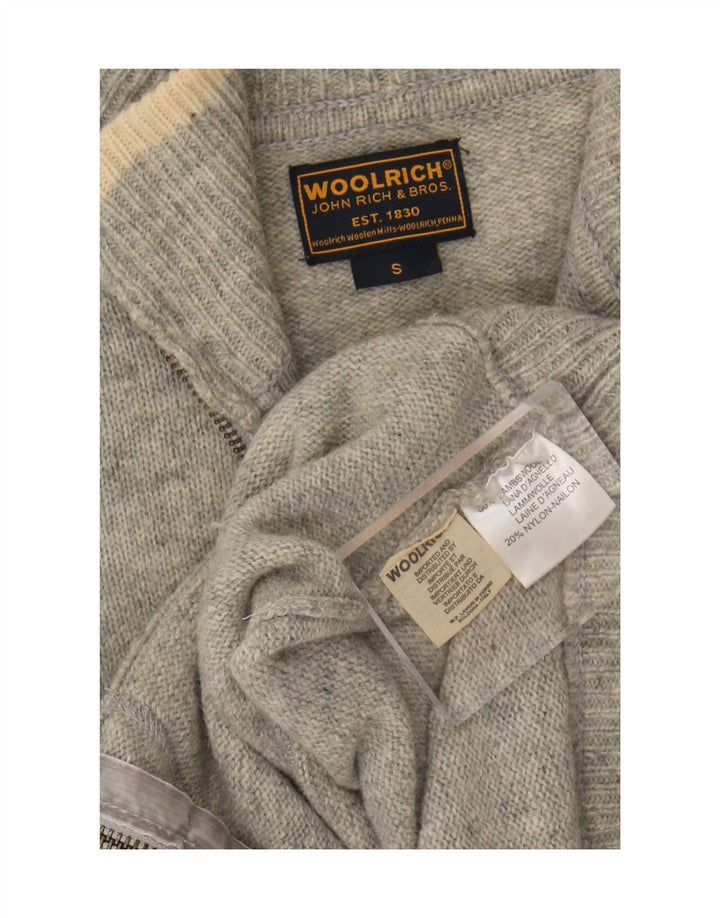 Woolrich Womens Graphic Full Zip Cardigan Sweater UK 10 Small Grey Wool