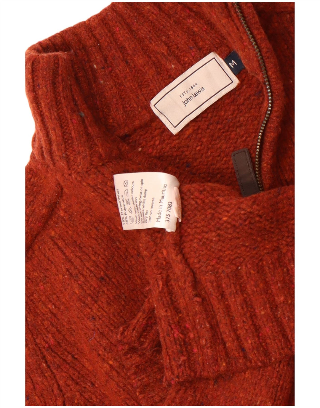 John Lewis Mens Zip Neck Jumper Sweater Medium Maroon Flecked Merino Wool