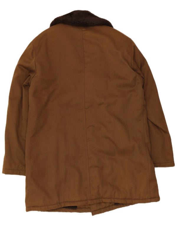 Vintage Mens Double Breasted Coat EU 54 2XL Brown Polyester