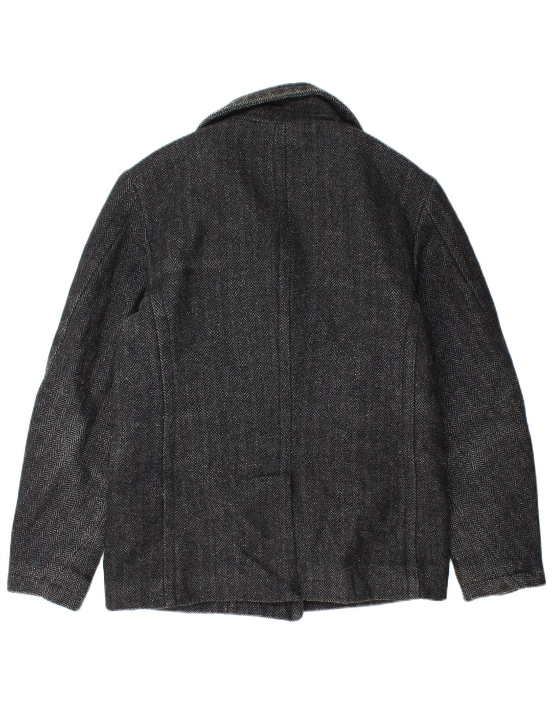 SUPERDRY Womens Pea Coat UK 14 Medium Black Herringbone Wool