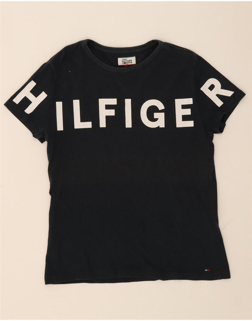 TOMMY HILFIGER Mens Graphic T-Shirt Top Small Navy Blue Cotton Vintage Tommy Hilfiger and Second-Hand Tommy Hilfiger from Messina Hembry 