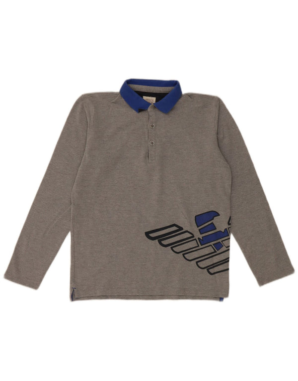 Armani Boys Graphic Long Sleeve Polo Shirt 11-12 Years Grey Cotton