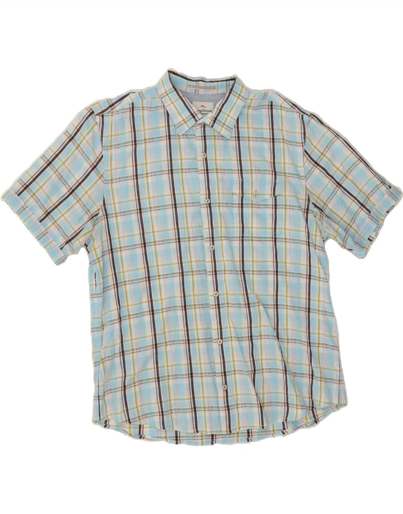 TOMMY BAHAMA Mens Modern Fit Short Sleeve Shirt Large Blue Check Cotton Vintage Tommy Bahama and Second-Hand Tommy Bahama from Messina Hembry 