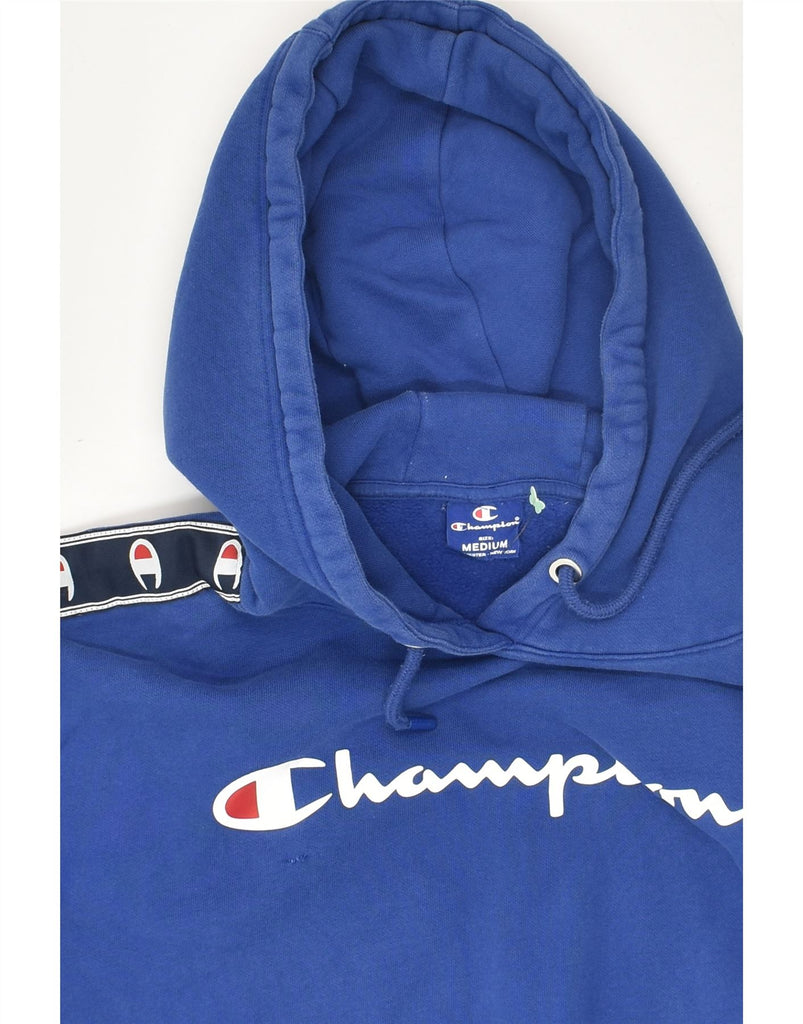 CHAMPION Mens Graphic Hoodie Jumper Medium Blue Cotton | Vintage Champion | Thrift | Second-Hand Champion | Used Clothing | Messina Hembry 