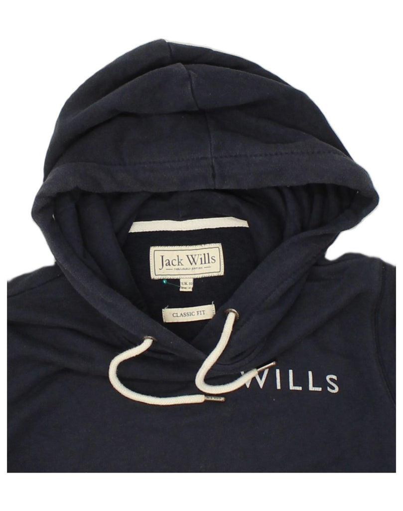 JACK WILLS Womens Classic Fit Graphic Hoodie Jumper UK 10 Small Navy Blue | Vintage Jack Wills | Thrift | Second-Hand Jack Wills | Used Clothing | Messina Hembry 