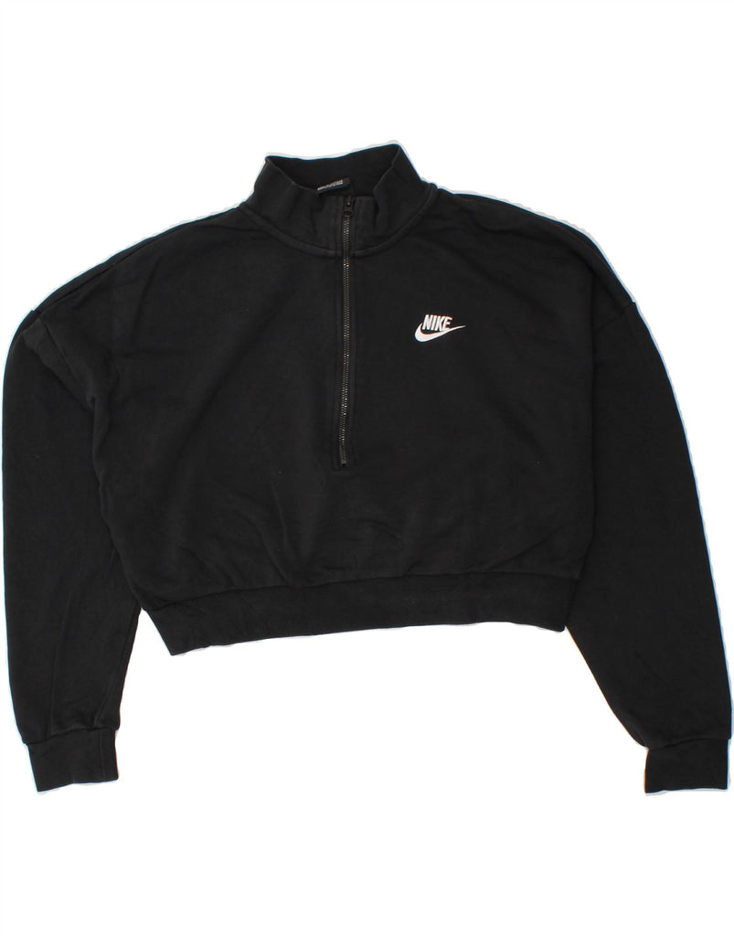 NIKE Womens Crop Zip Neck Sweatshirt Jumper UK 14 Medium Black | Vintage Nike | Thrift | Second-Hand Nike | Used Clothing | Messina Hembry 