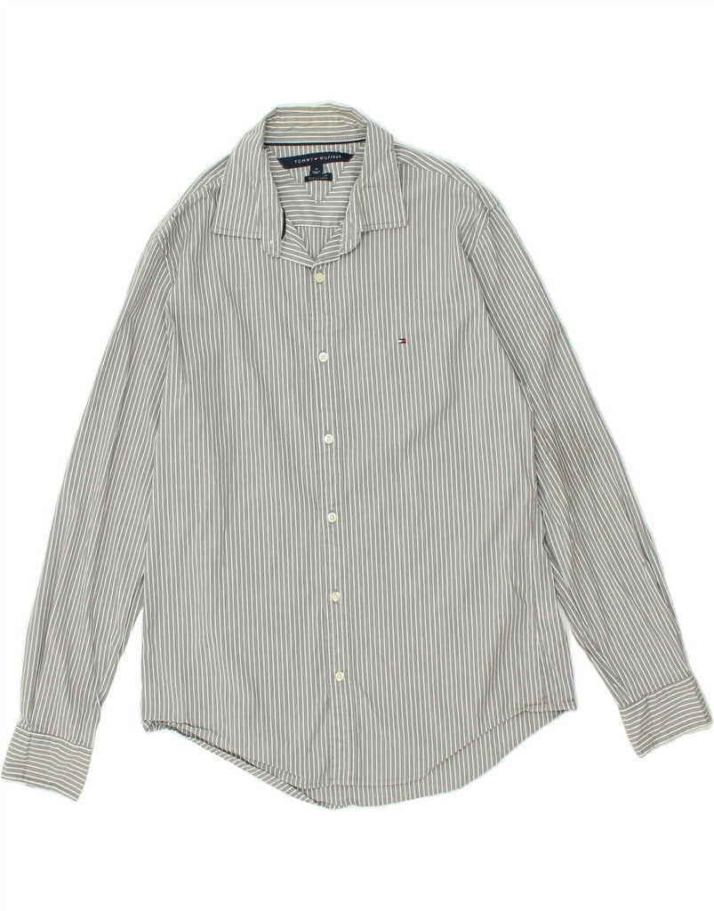 TOMMY HILFIGER Mens Custom Fit Shirt Medium Grey Pinstripe Cotton | Vintage Tommy Hilfiger | Thrift | Second-Hand Tommy Hilfiger | Used Clothing | Messina Hembry 