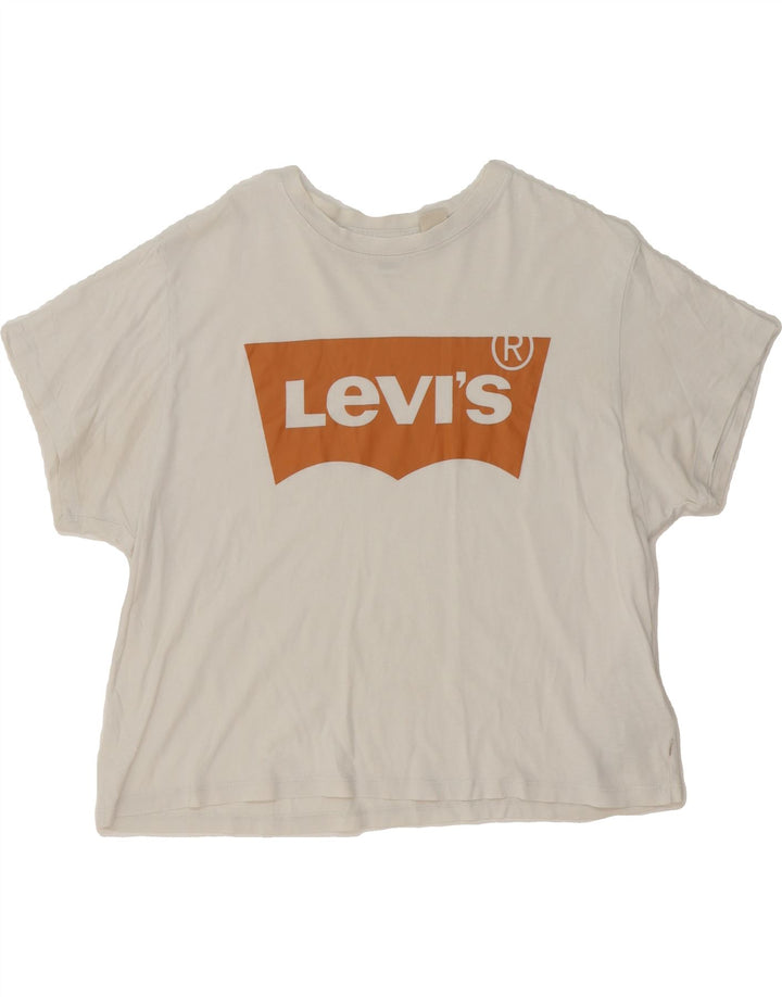 LEVI'S Womens Crop Oversized Graphic T-Shirt Top UK 6 XS White Cotton Vintage Levi's and Second-Hand Levi's from Messina Hembry 