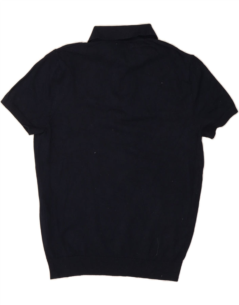 ZARA Mens Short Sleeve Polo Neck Jumper Sweater Medium Navy Blue Viscose Vintage Zara and Second-Hand Zara from Messina Hembry 
