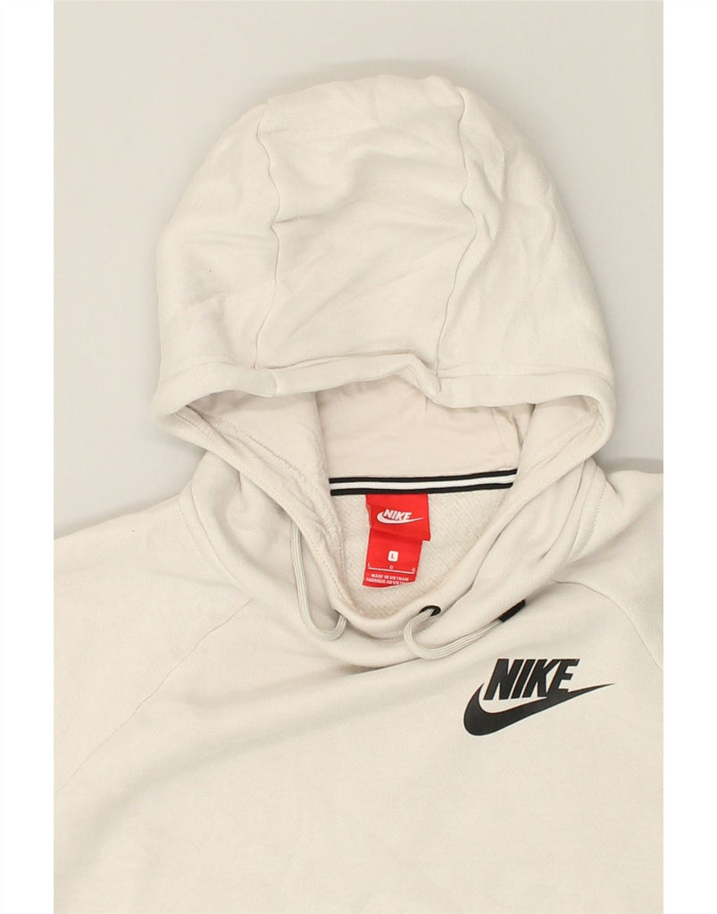 NIKE Womens Hoodie Jumper UK 16 Large Off White Cotton | Vintage Nike | Thrift | Second-Hand Nike | Used Clothing | Messina Hembry 