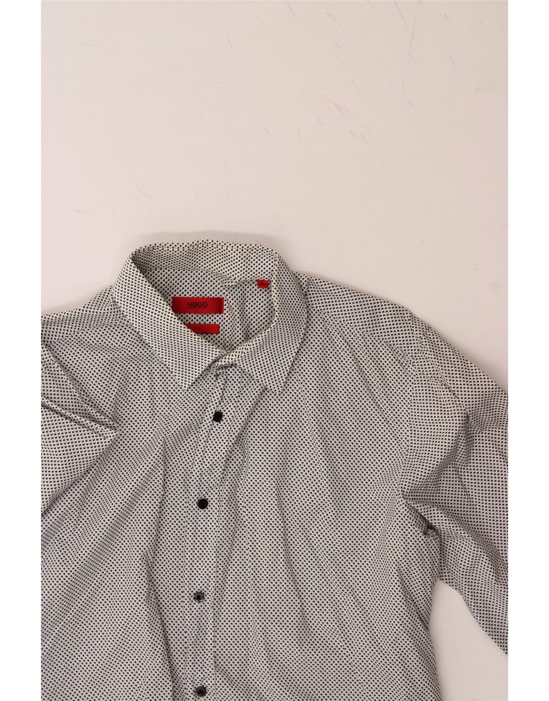 HUGO BOSS Mens Slim Shirt Large Grey Spotted Cotton Vintage Hugo Boss and Second-Hand Hugo Boss from Messina Hembry 