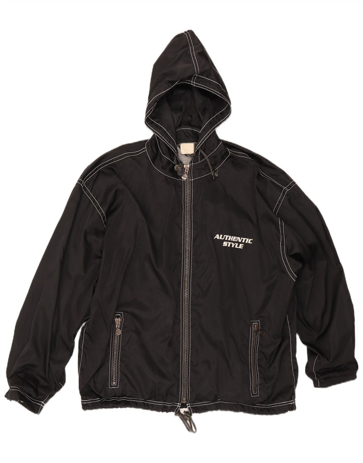 Vintage Mens Graphic Hooded Rain Jacket UK 40 Large Black