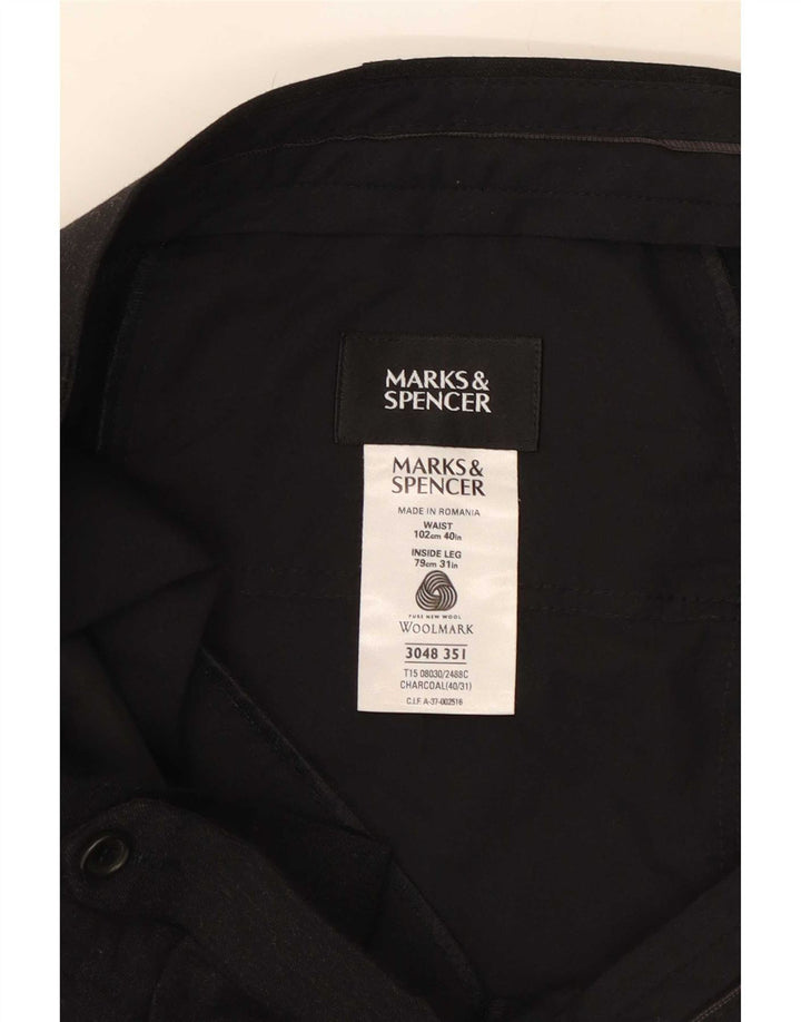 Marks & Spencer Mens Straight Suit Trousers W40 L31 Grey Wool