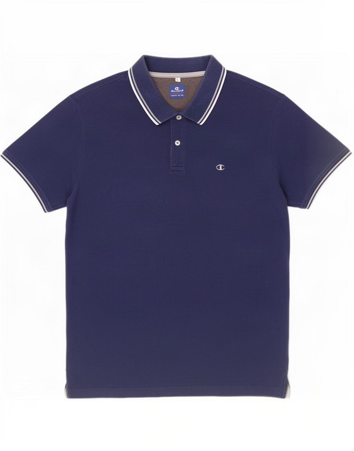 Champion Mens Polo Shirt Large Navy Blue Striped