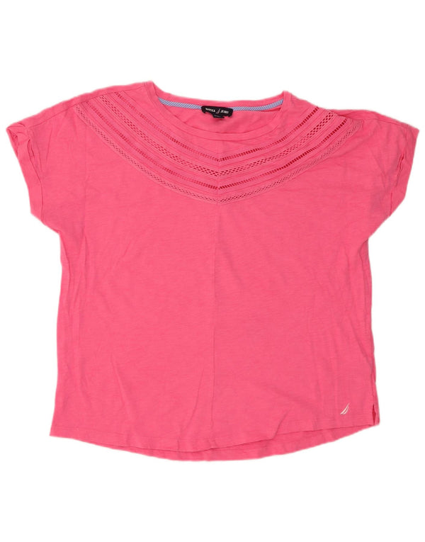 Nautica Womens T-Shirt Top UK 14 Medium Pink Flecked Cotton