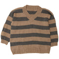 VINTAGE Mens V-Neck Jumper Sweater XL Beige Striped