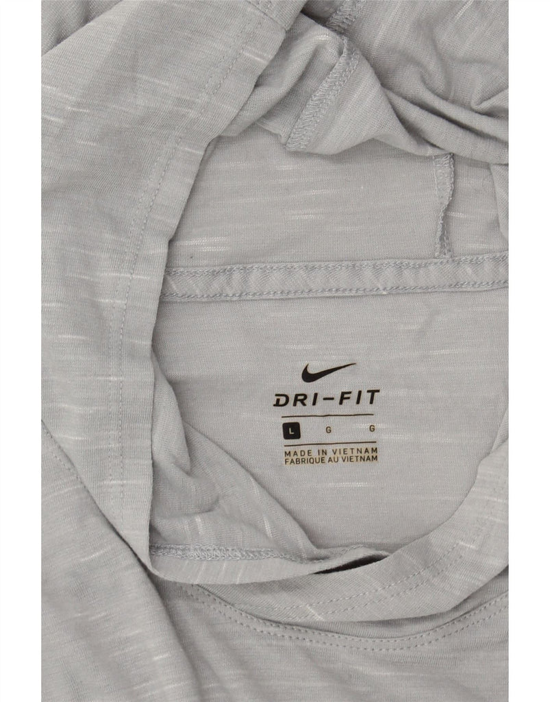 NIKE Womens Dri Fit Hooded Top Long Sleeve UK 16 Large Grey Flecked Vintage Nike and Second-Hand Nike from Messina Hembry 