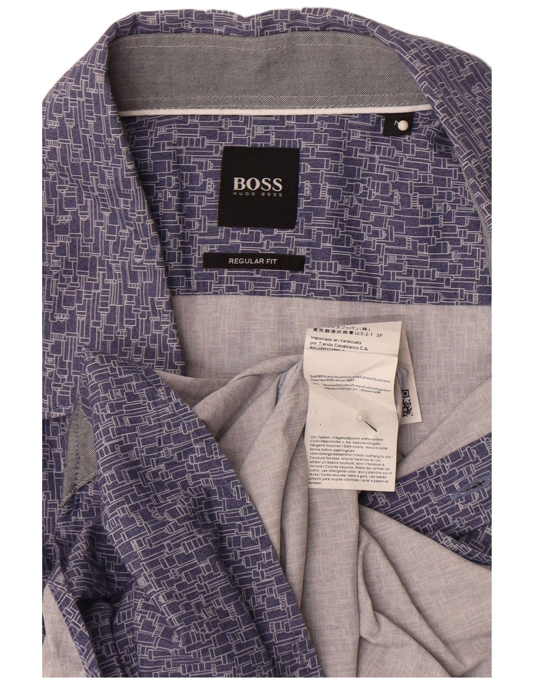 Hugo Boss Mens Regular Fit Shirt Medium Blue Geometric Cotton