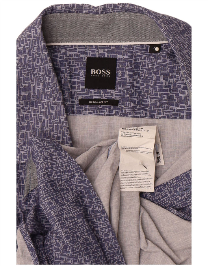 Hugo Boss Mens Regular Fit Shirt Medium Blue Geometric Cotton