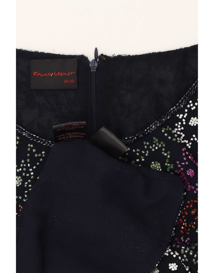 Frank Usher Womens Blouse Top UK 20 2XL Navy Blue Floral Polyester