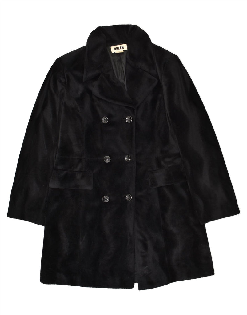 DREAM Womens Faux Fur Double Breasted Coat UK 14 Medium Black Polyester | Vintage Dream | Thrift | Second-Hand Dream | Used Clothing | Messina Hembry 