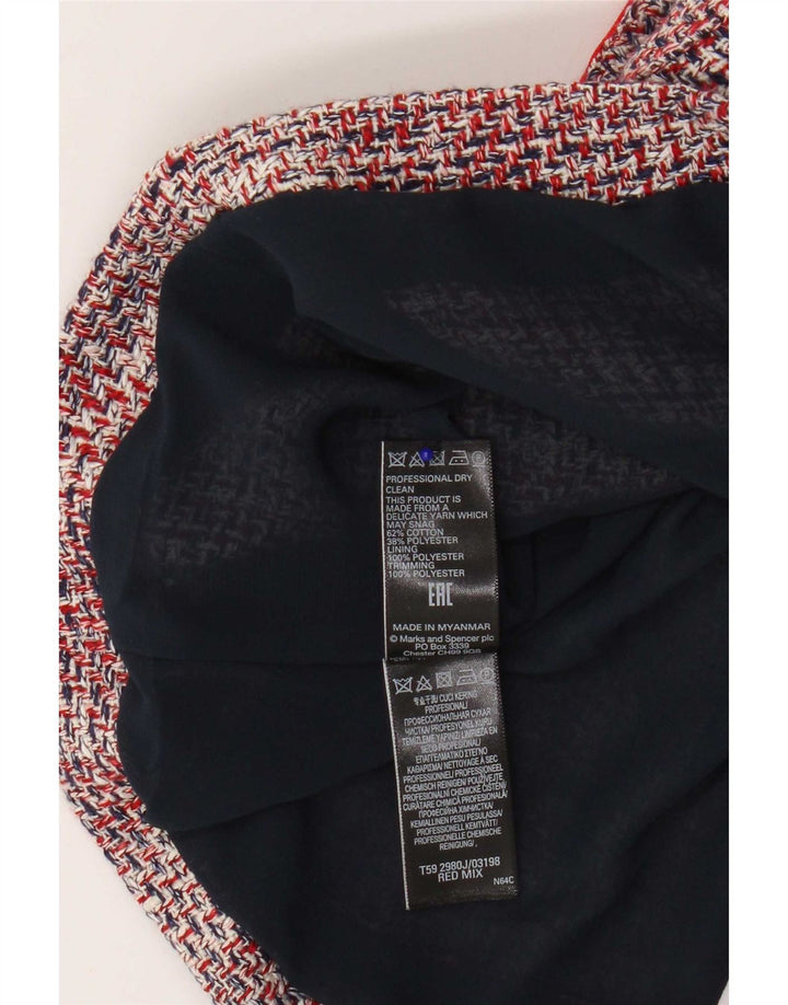 Marks & Spencer Womens Crop Blazer Jacket UK 12 Medium Red Flecked Cotton