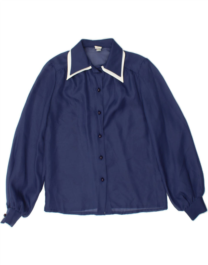 ZOGBAUM Womens Shirt Blouse EU 38 Medium Navy Blue Polyester Vintage Zogbaum and Second-Hand Zogbaum from Messina Hembry 