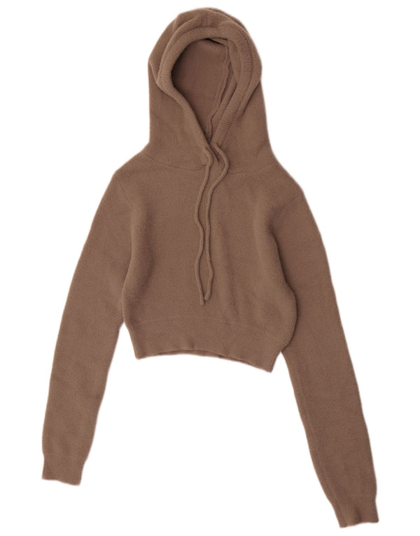 Zara Womens Hooded Crop Jumper Sweater UK 8 Small Brown Polyamide