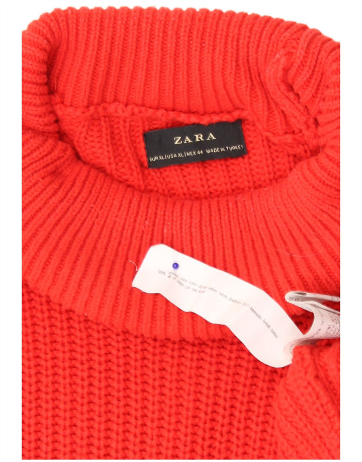 Zara Mens Roll Neck Jumper Sweater XL Red Cotton