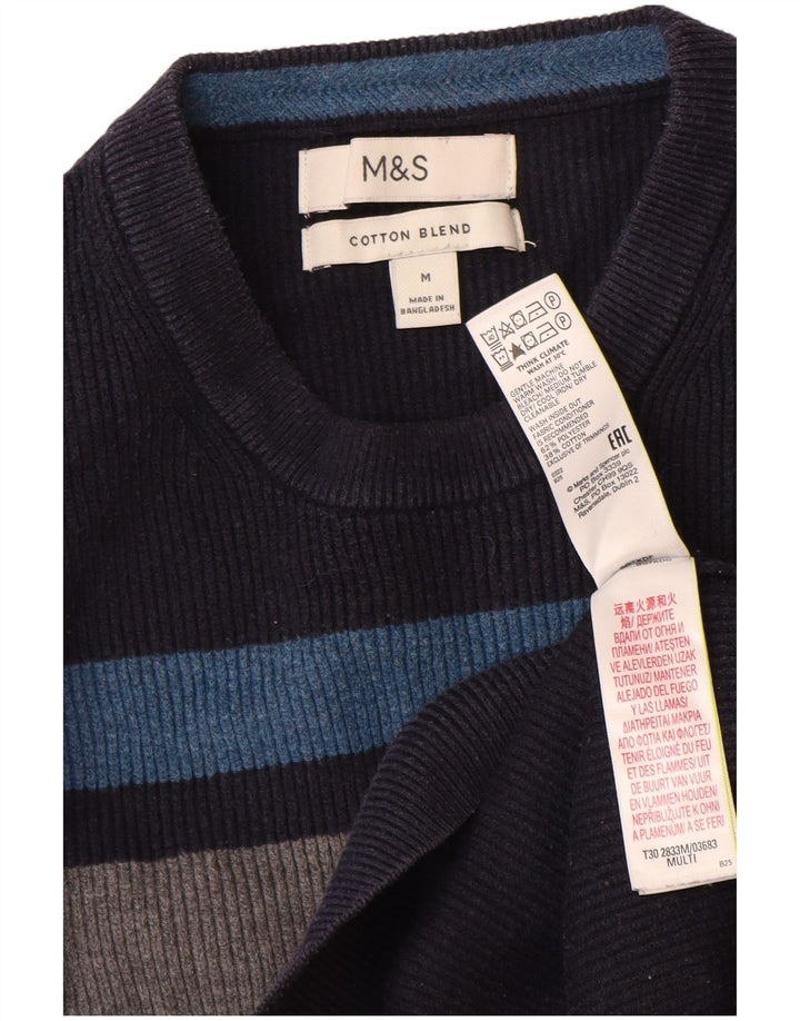 Marks & Spencer Mens Crew Neck Jumper Sweater Medium Navy Blue Colourblock