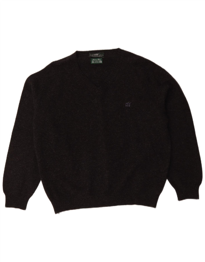 Henry Cottons Mens V-Neck Jumper Sweater Large Black Flecked Wool