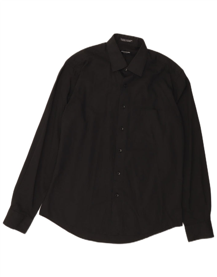 PIERRE CARDIN Mens Slim Fit Shirt Size 15 1/2 Medium Black Cotton