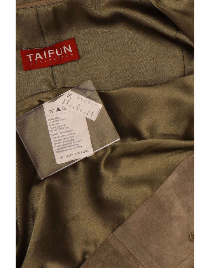 Taifun Womens 2 Button Suede Blazer Jacket UK 10 Small Khaki Leather