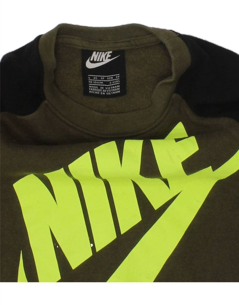 NIKE Boys Graphic Sweatshirt Jumper 3-4 Years Green Colourblock Cotton | Vintage Nike | Thrift | Second-Hand Nike | Used Clothing | Messina Hembry 