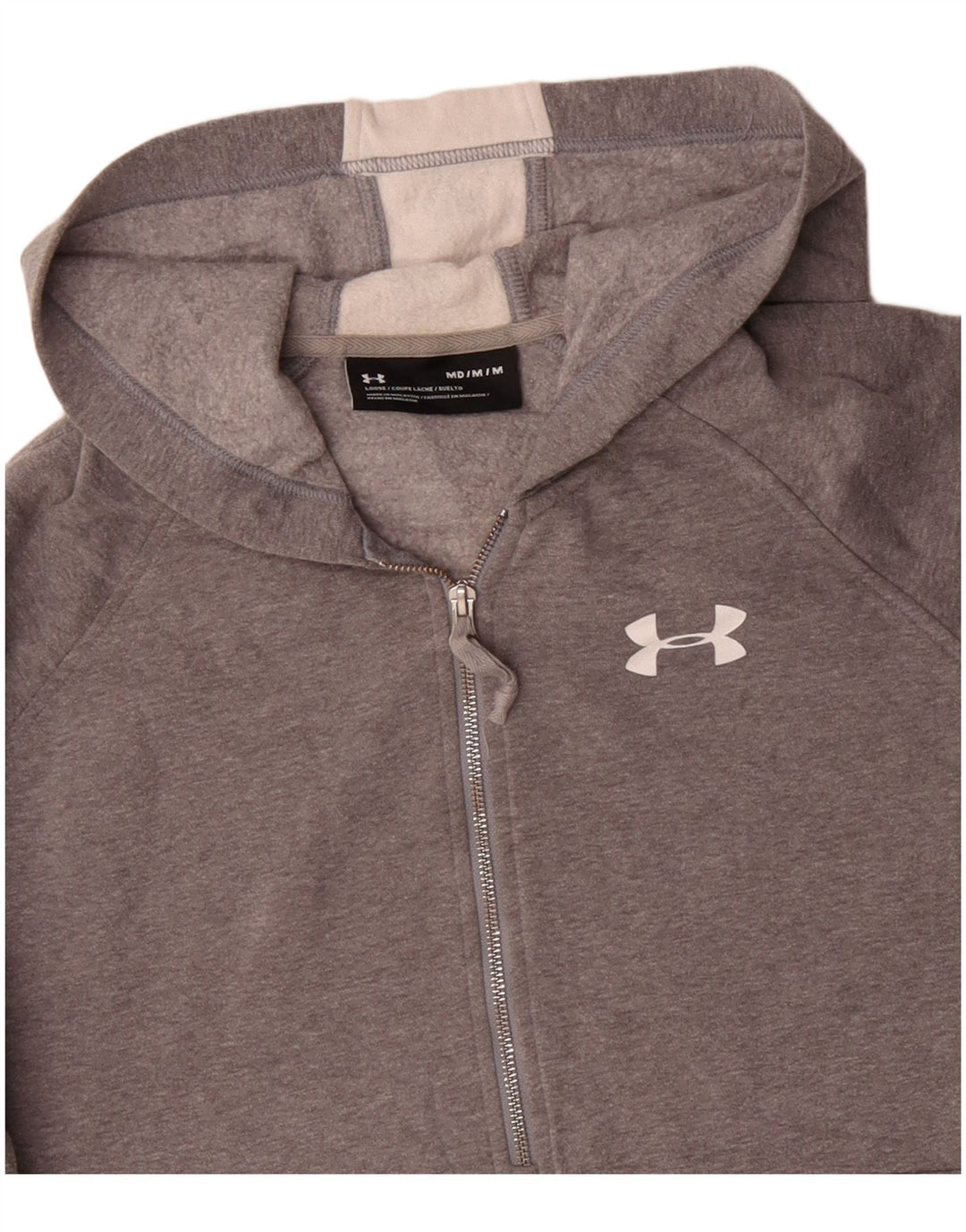 UNDER ARMOUR Mens Graphic Zip Neck Hoodie Jumper Medium Grey Colourblock